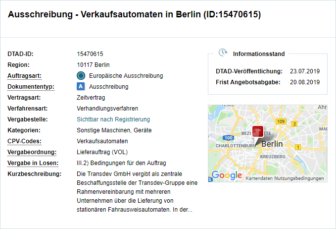 DTAD Ausshreibungen Maschinenbau 